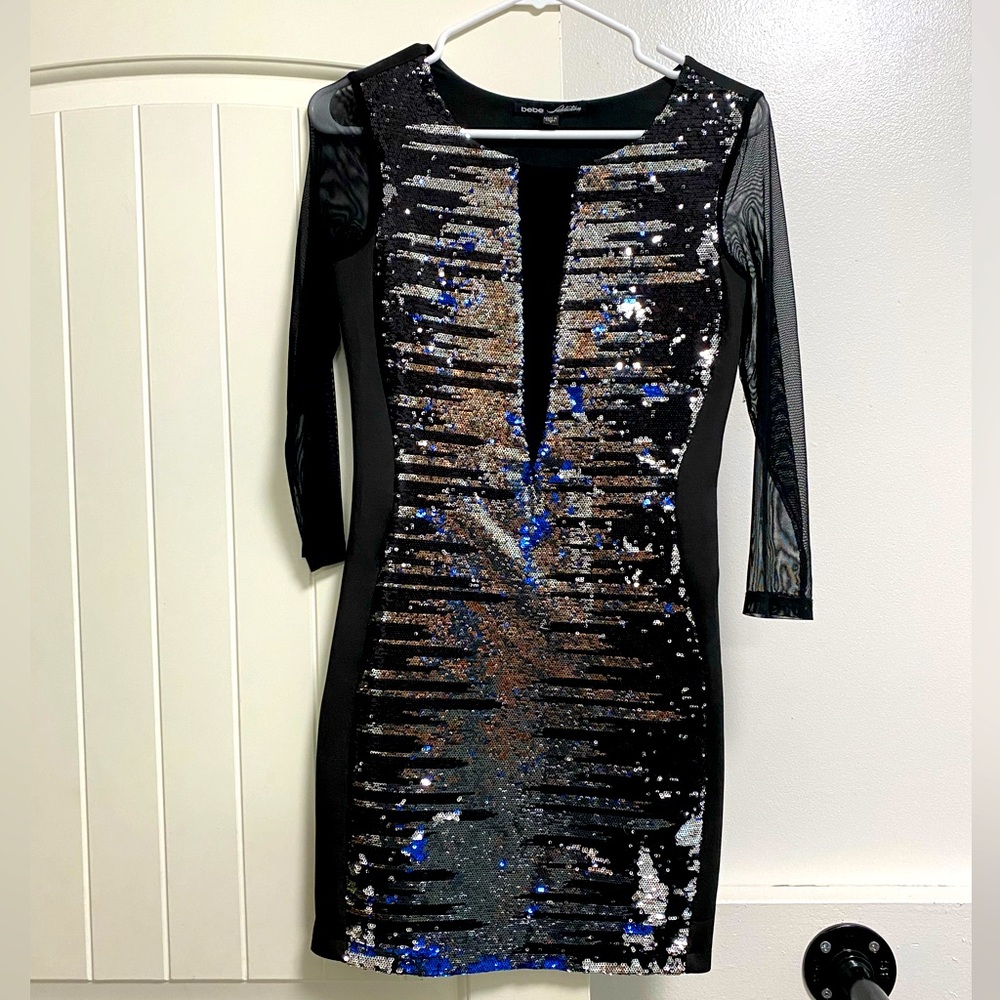 Sparkly bodycon dress with sheer sleeves